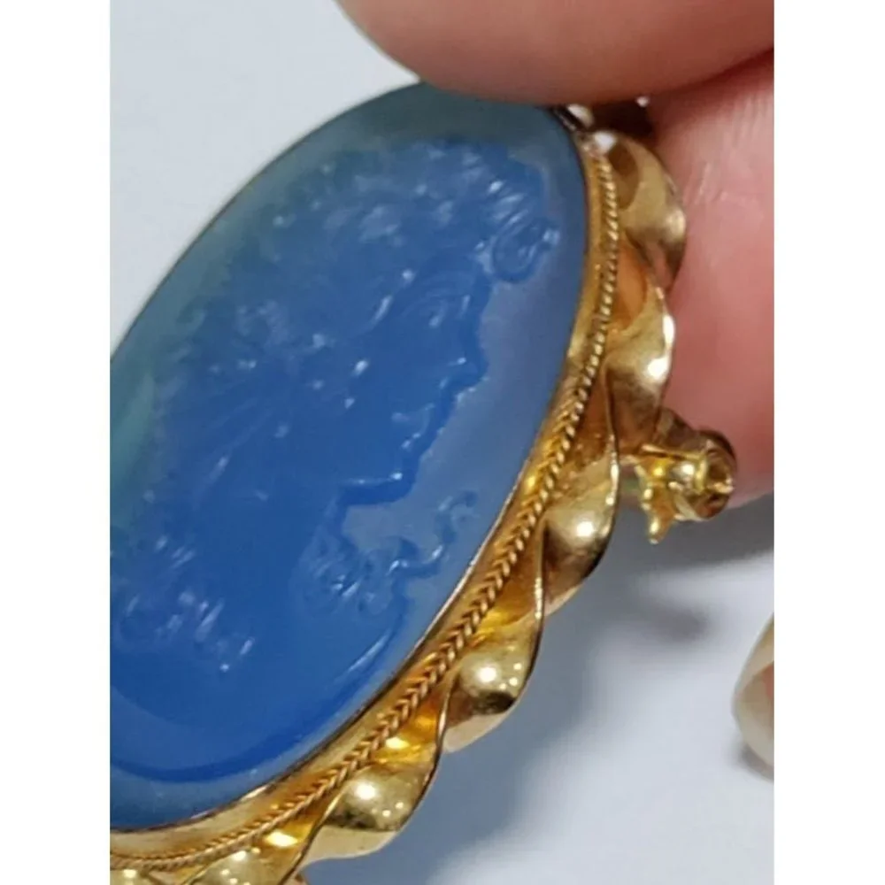 Vintage Vermeil Gold-Plated Glass Victorian Brooch Pendant Exquisite Piece - Picture 5 of 9
